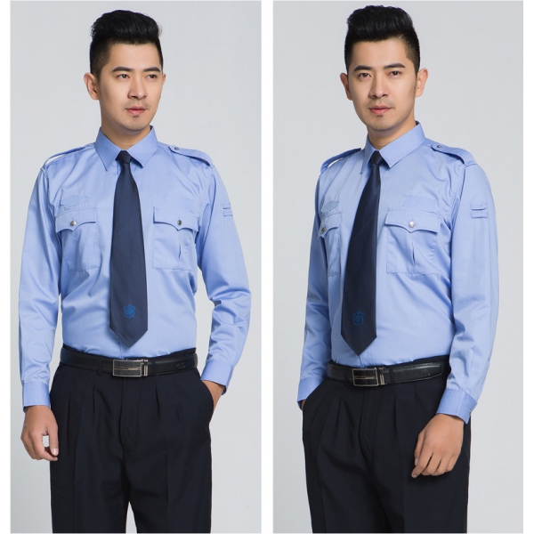 保安蓝色长袖衬衫